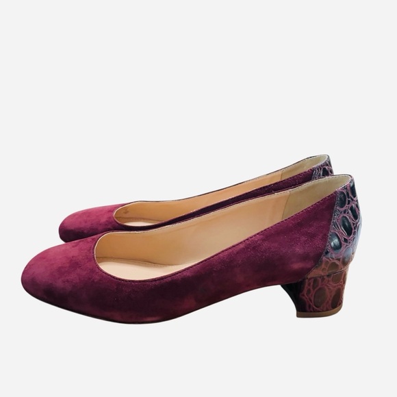 J. Crew Suede Pumps with Stamped Croc Heel Vintage Cabernet Red G8170 size 8 - Picture 1 of 11